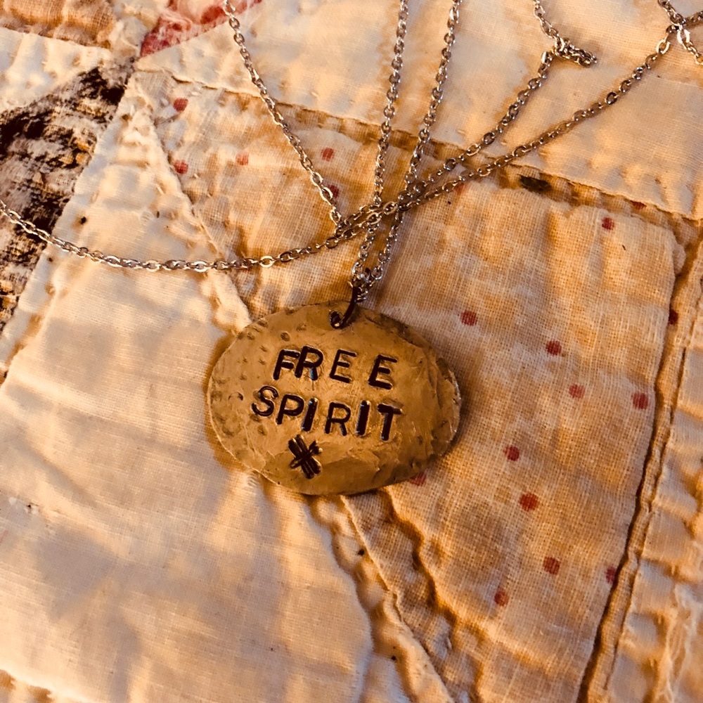 Silver Hammered “FREE SPIRIT” Necklace. 23” Chain - Picture 3 of 4